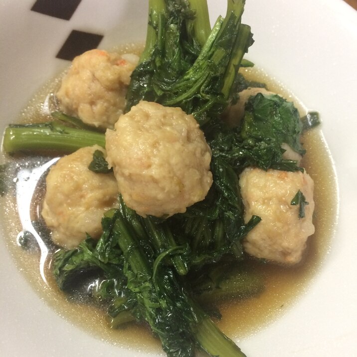 麺つゆだけで鶏団子と春菊の煮物